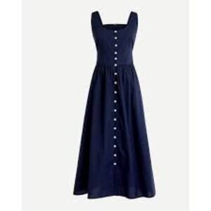 J. Crew Navy Sleeveless Cotton Button-Front Midi Dress